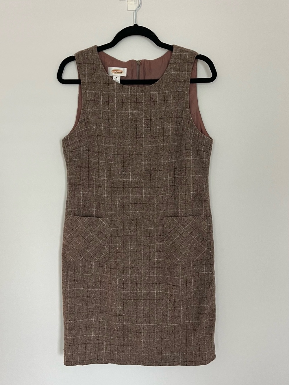 Talbots Vintage Brown Plaid Sleeveless Mini Jumper Dress Size 4